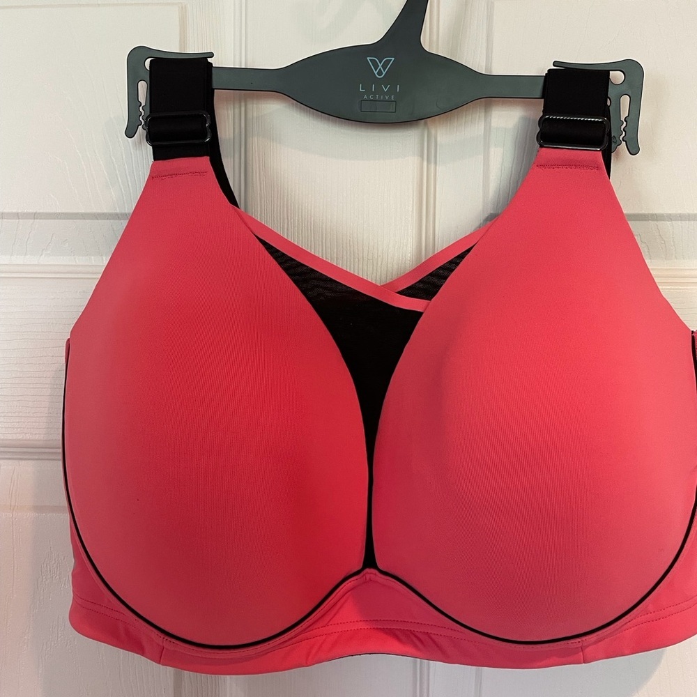 LB Livi Coral/Black Mesh Detail Sports Bra Top